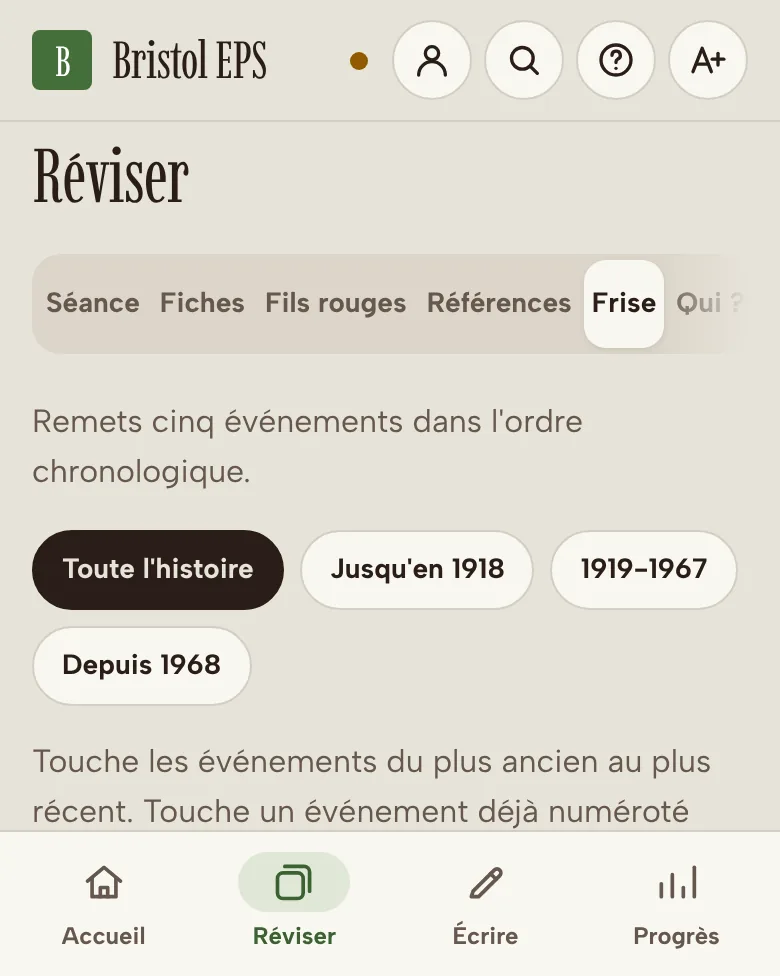 La frise : remettre cinq événements dans l’ordre chronologique.